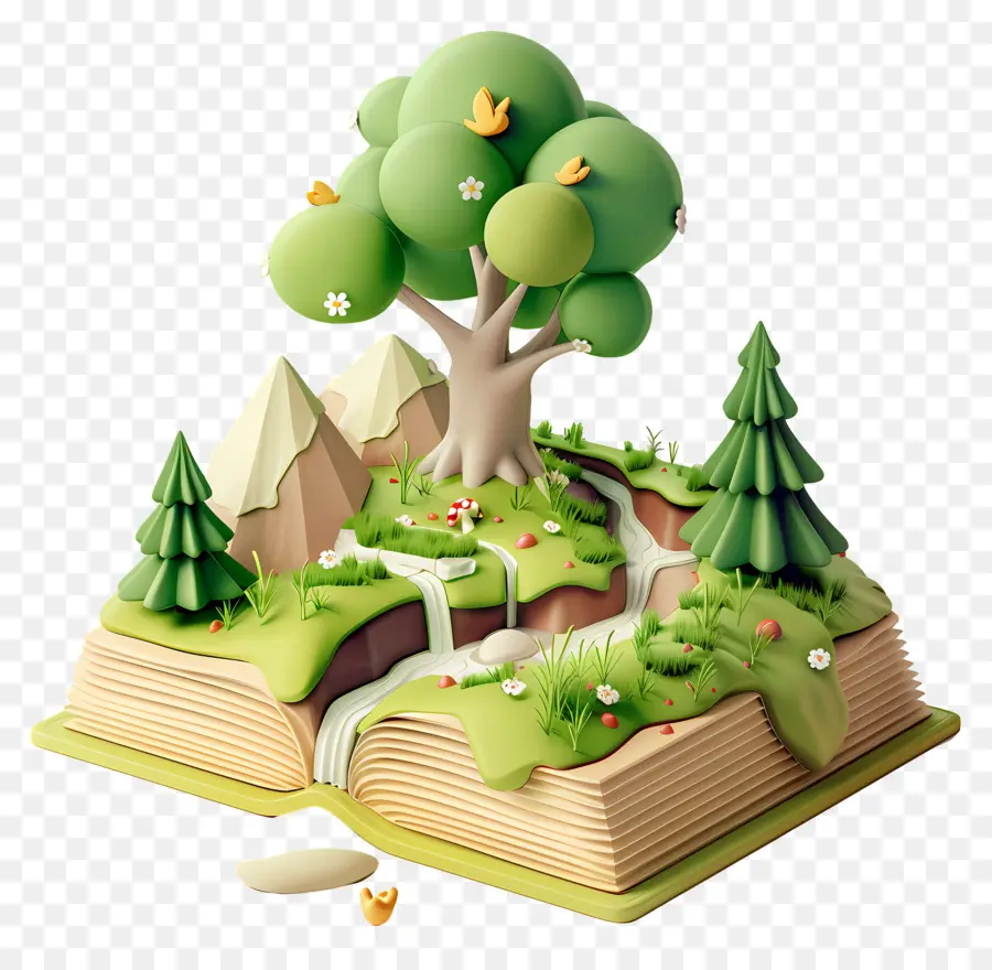 Libros Animados，Libro Abierto Con Bosque PNG