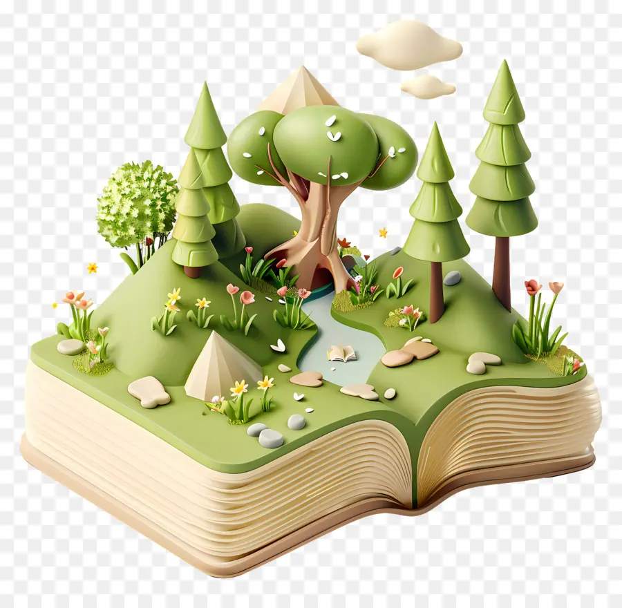 Libros Animados，Libro Abierto Con Bosque PNG