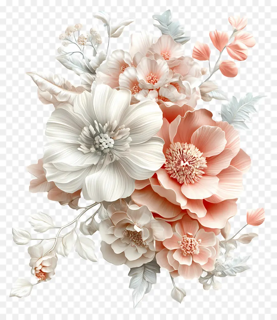 Flores De Boda，Flores Suaves De Color Rosa Y Blanco PNG