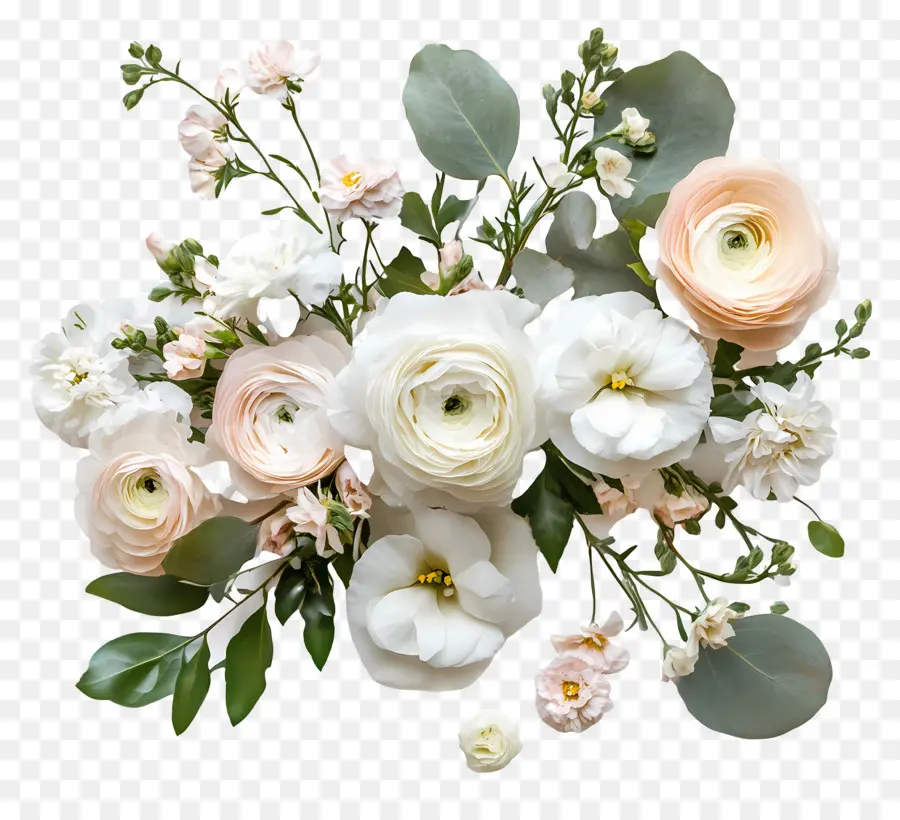 Flores De Boda，Ramo Floral Blanco Y Rosa PNG