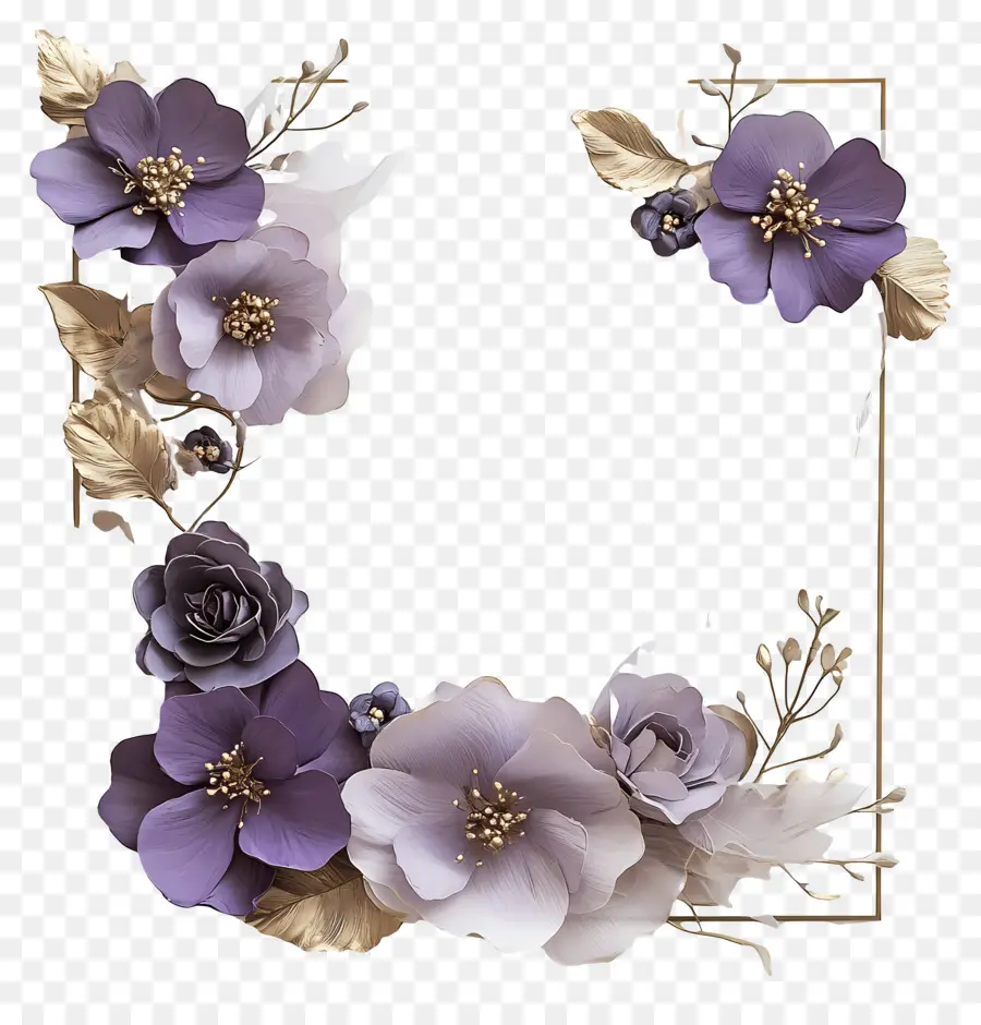 Flores De Boda，Marco Floral Morado Y Dorado PNG