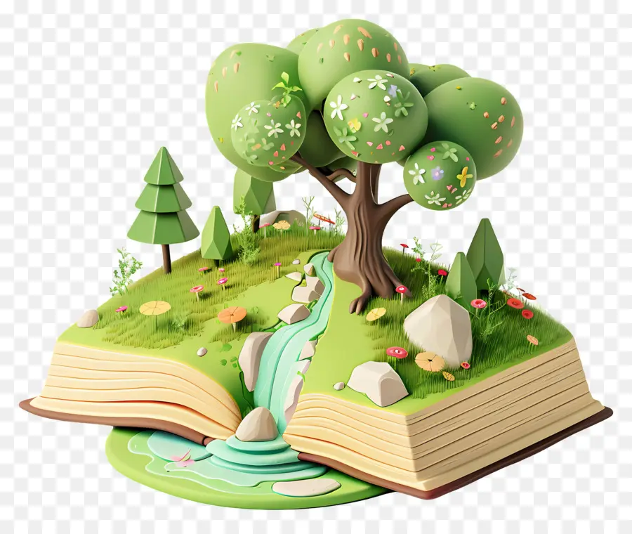 Libros Animados，Libro Abierto Con Bosque PNG