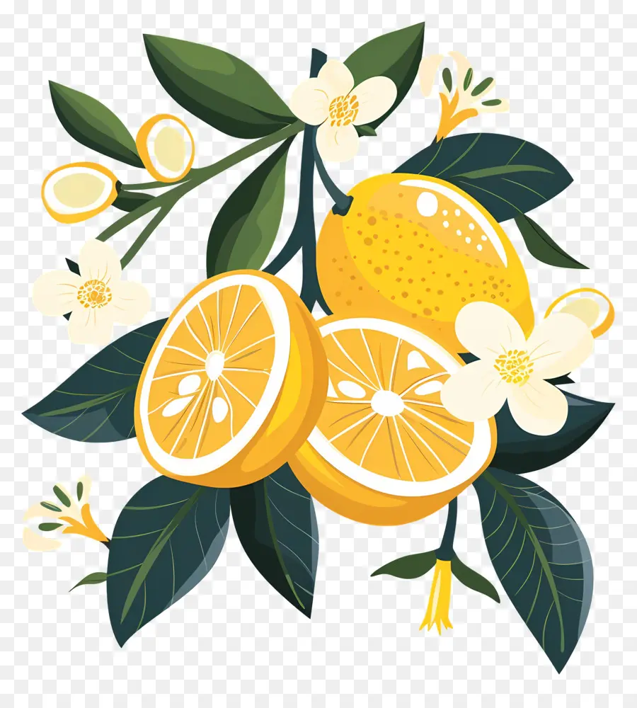 Limones Con Hojas，Limon Y Flores PNG