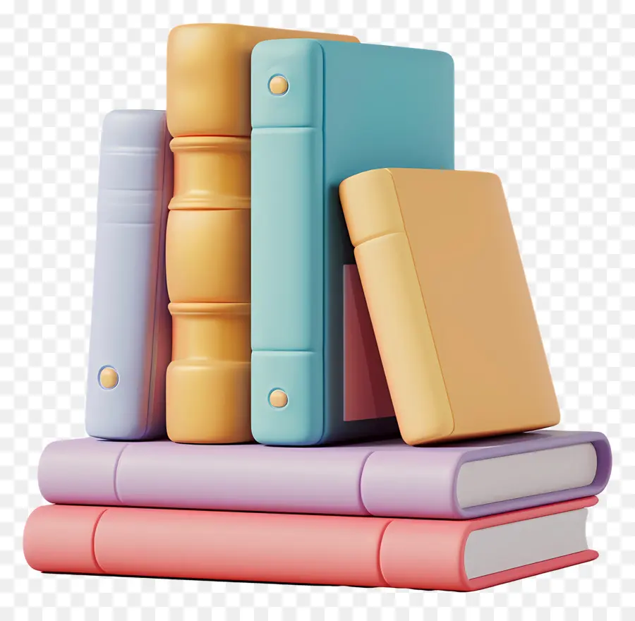 Libros Animados，Pila De Libros En Colores Pastel PNG