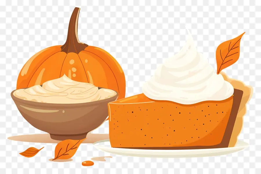 Pastel De Acción De Gracias，Pastel De Calabaza Con Nata Montada PNG