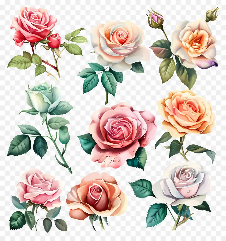 Rosa Acuarela，Rosas Coloridas PNG