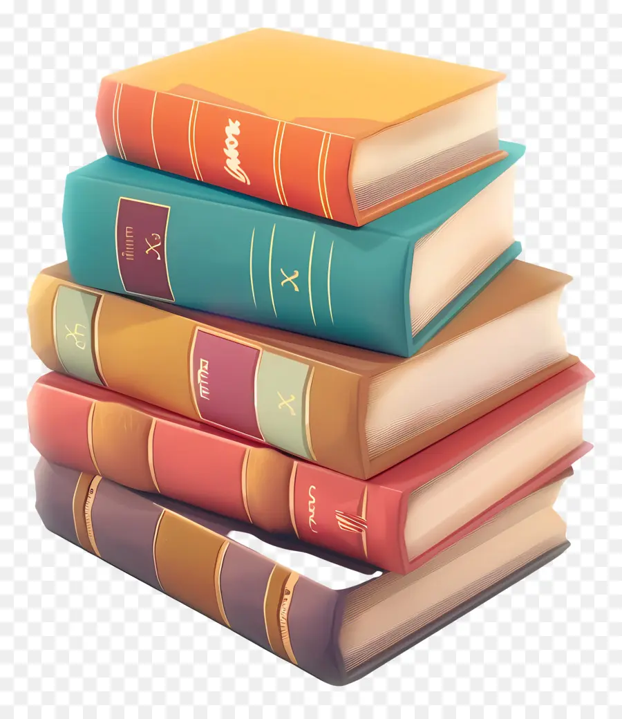 Libros Animados，Pila De Libros En Colores Pastel PNG