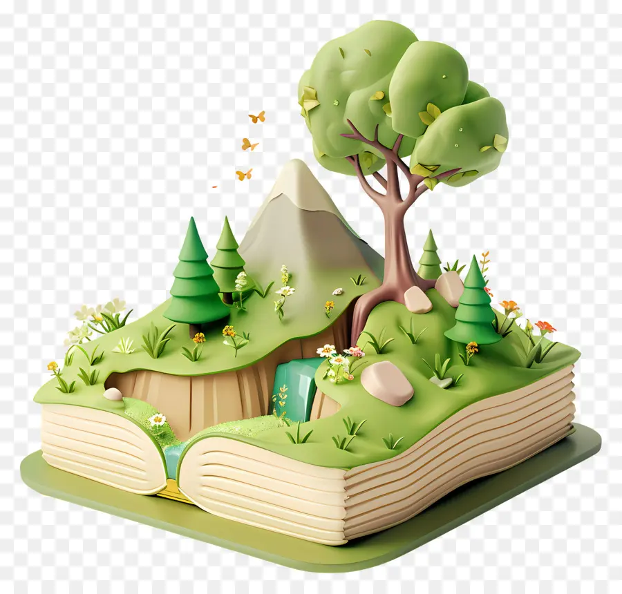 Libros Animados，Libro Abierto Con Bosque PNG