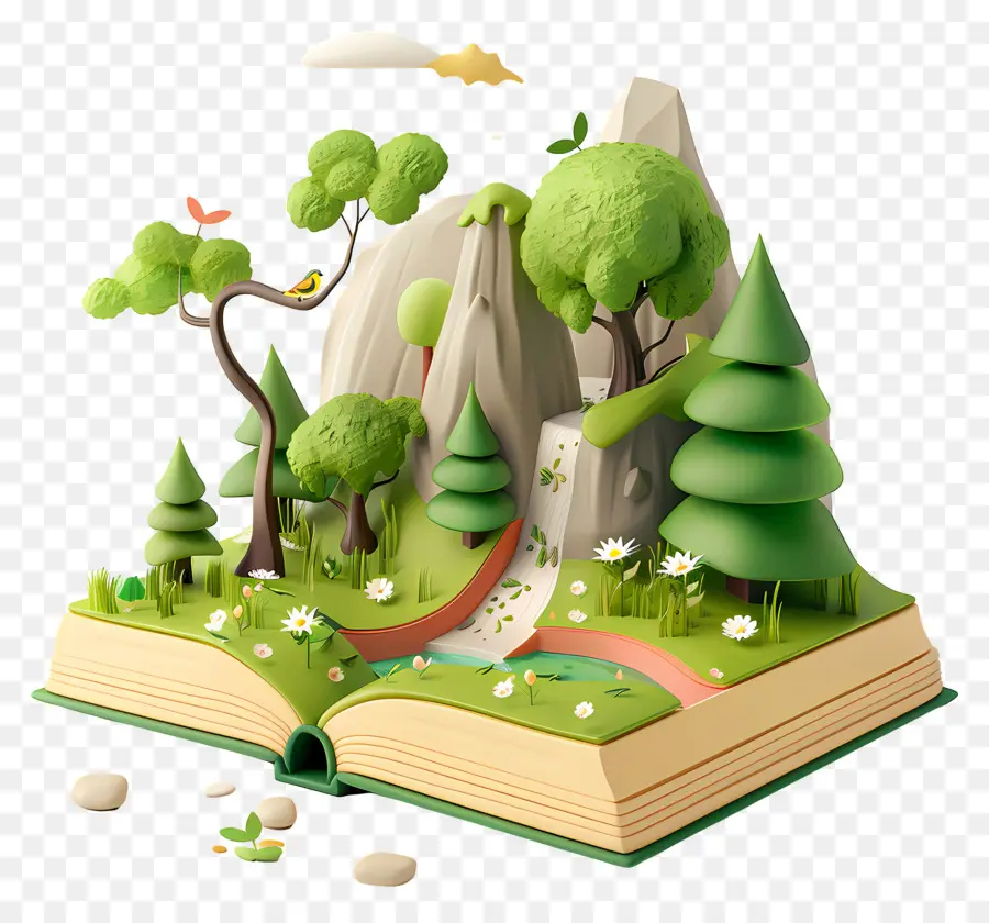 Libros Animados，Libro Abierto Con Bosque PNG