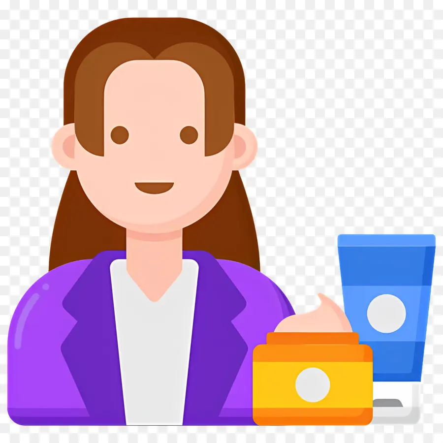 Chica De Belleza，Mujer Con Productos Para El Cuidado De La Piel PNG