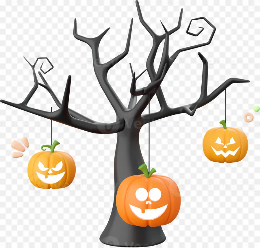 árbol De Halloween，Árbol Con Calabazas Colgantes PNG