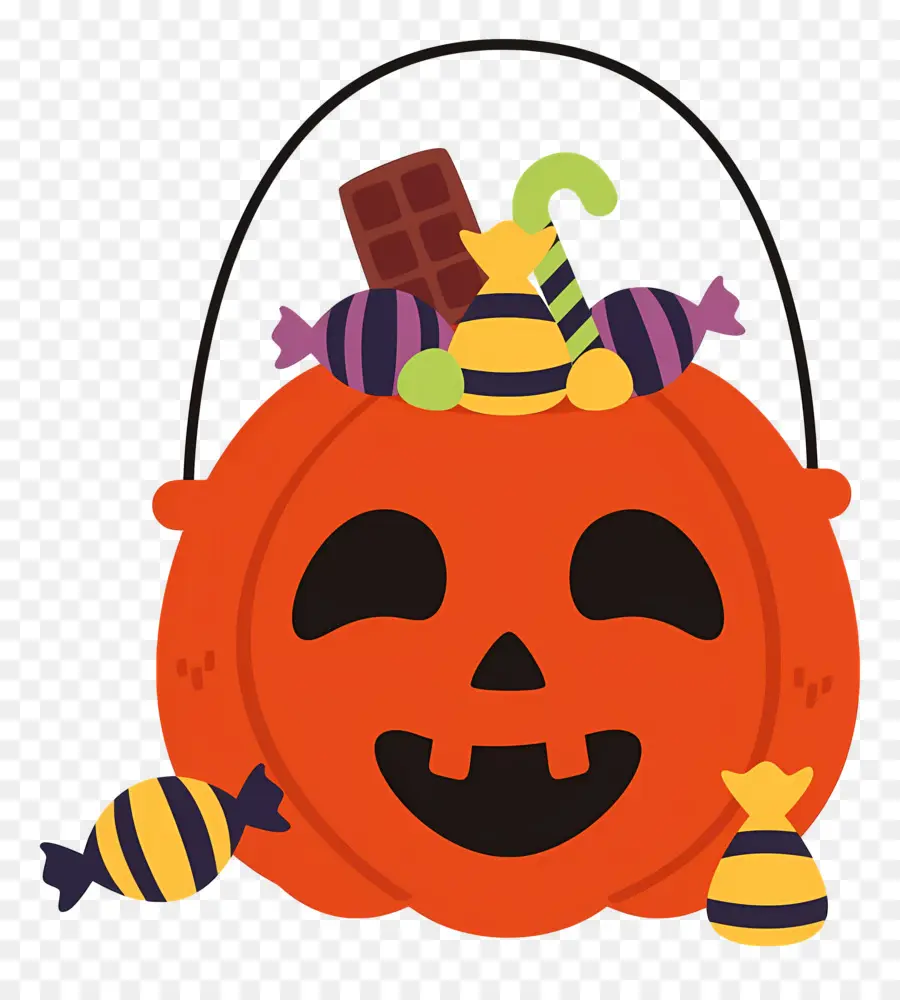 Cubo De Dulces De Halloween，Calabaza Con Caramelo PNG