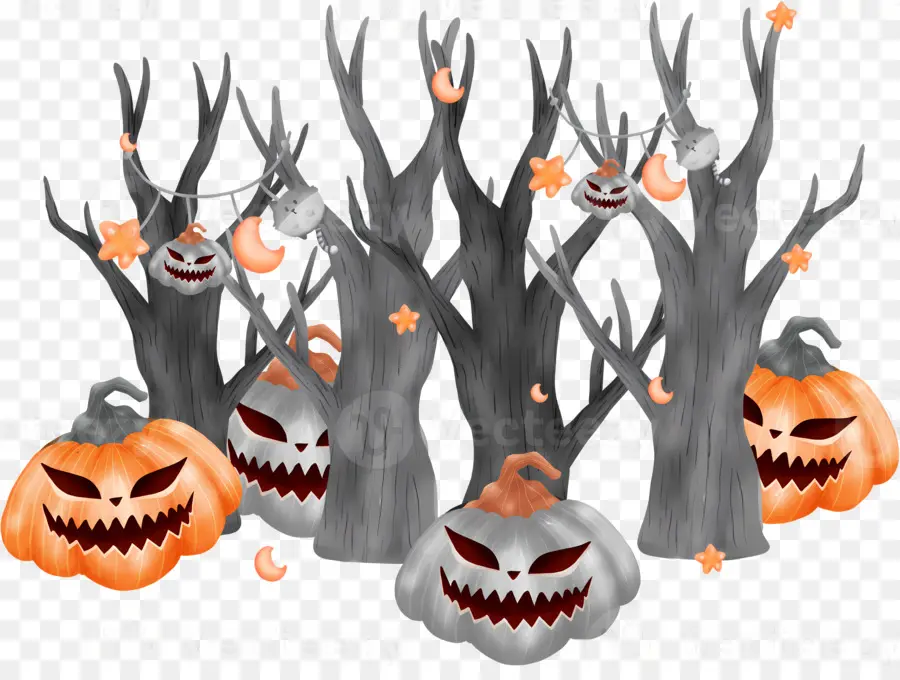 árbol De Halloween，Árboles Y Calabazas De Halloween PNG