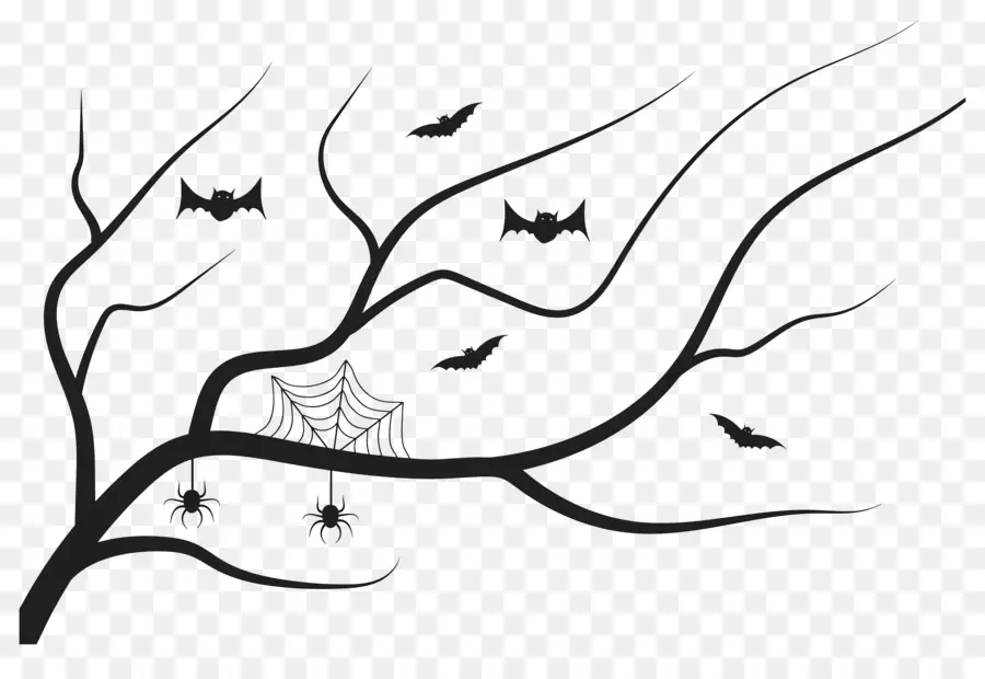 Telaraña De Halloween，Rama De árbol Espeluznante PNG