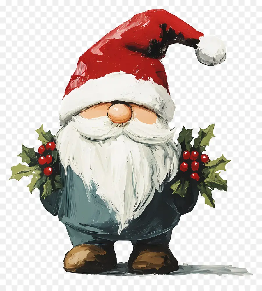 Gnomo De Navidad，Santa Gnomo Con Acebo PNG