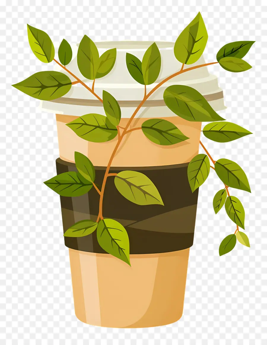 Taza Ecologica，Taza De Café Con Hojas PNG