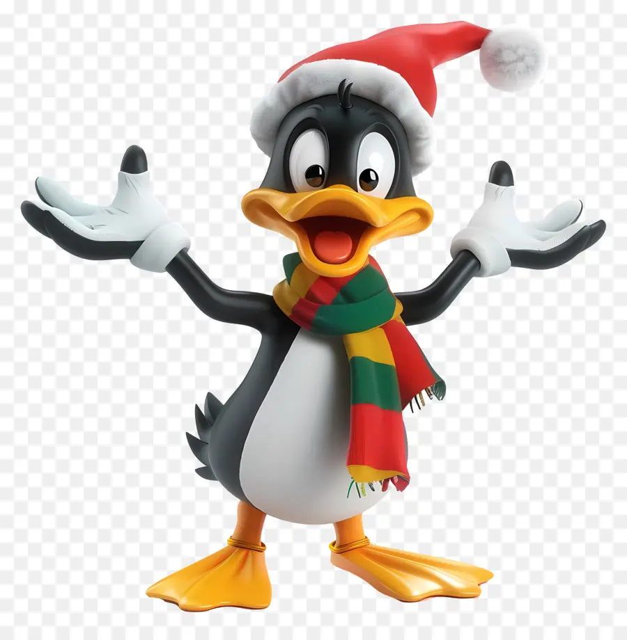 Pato Lucas，Pingüino Con Gorro De Papá Noel PNG