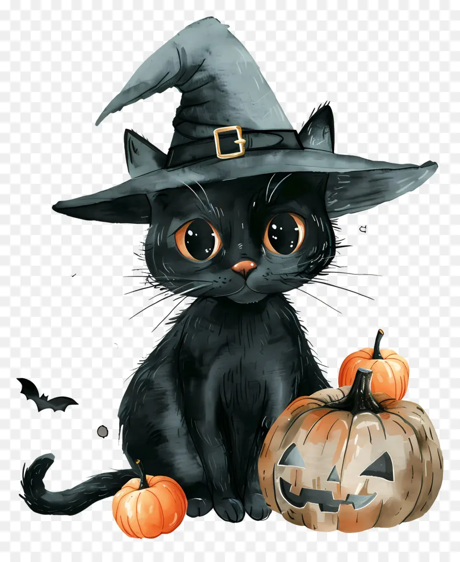 Lindo Gato De Halloween，Gato Negro Con Calabazas PNG