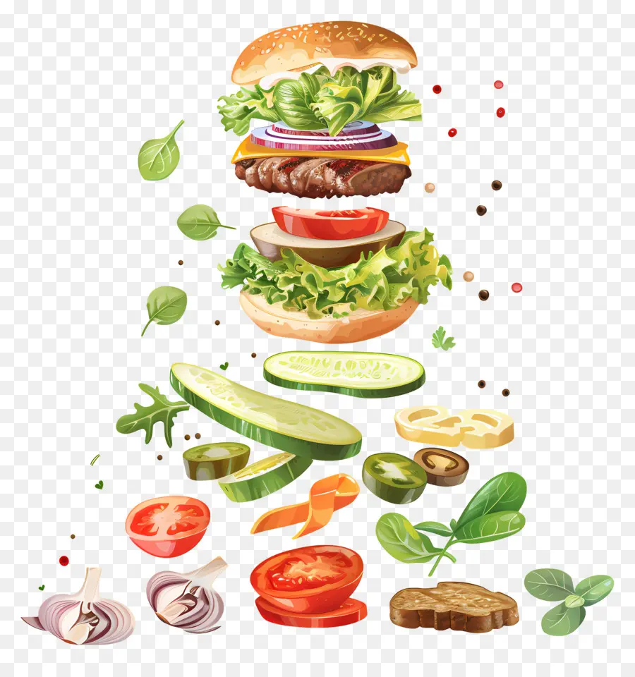 Hamburguesa Flotante，Hamburguesa Apilada PNG