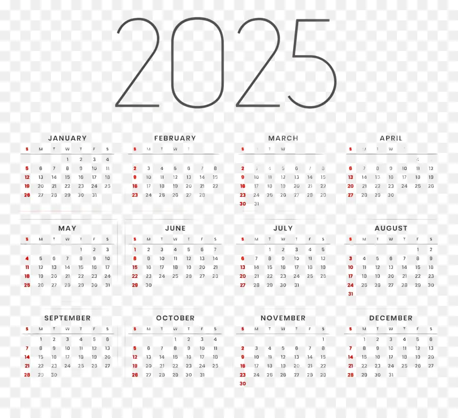 Calendario 2025，Año PNG