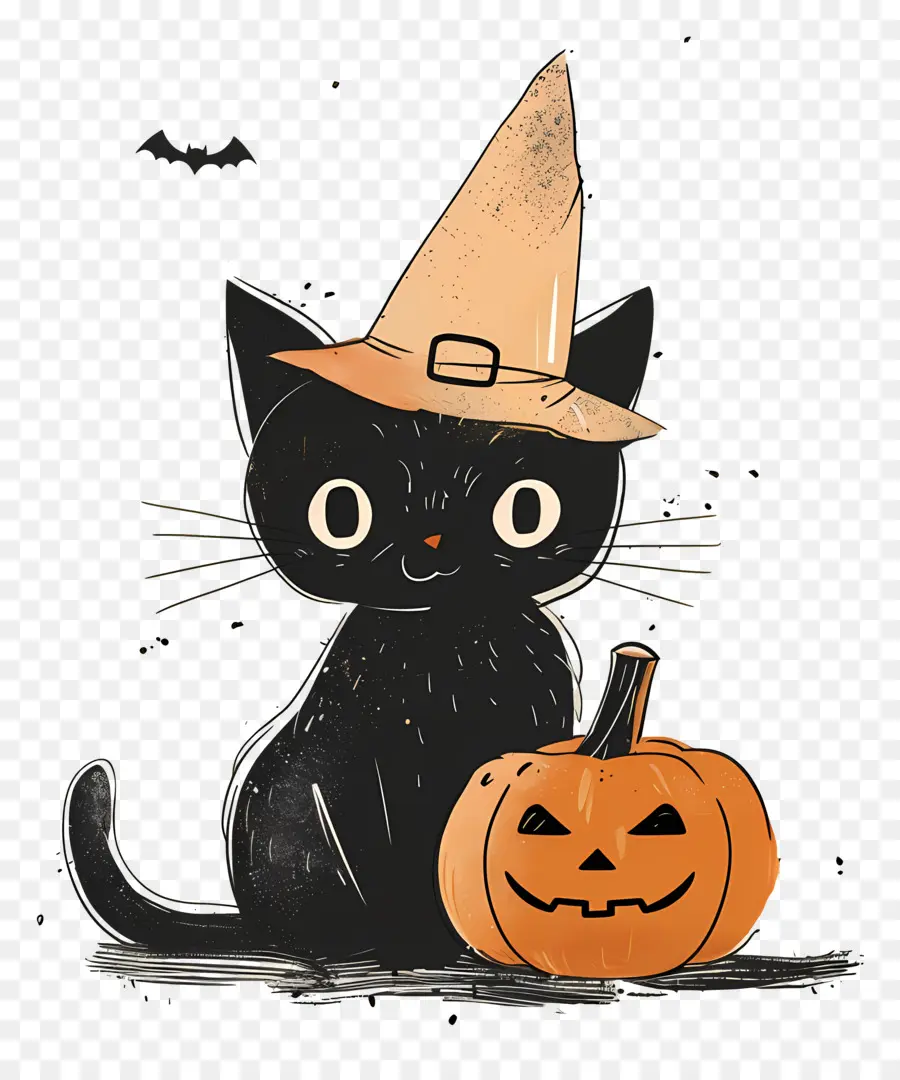 Lindo Gato De Halloween，Gato Negro Con Calabazas PNG