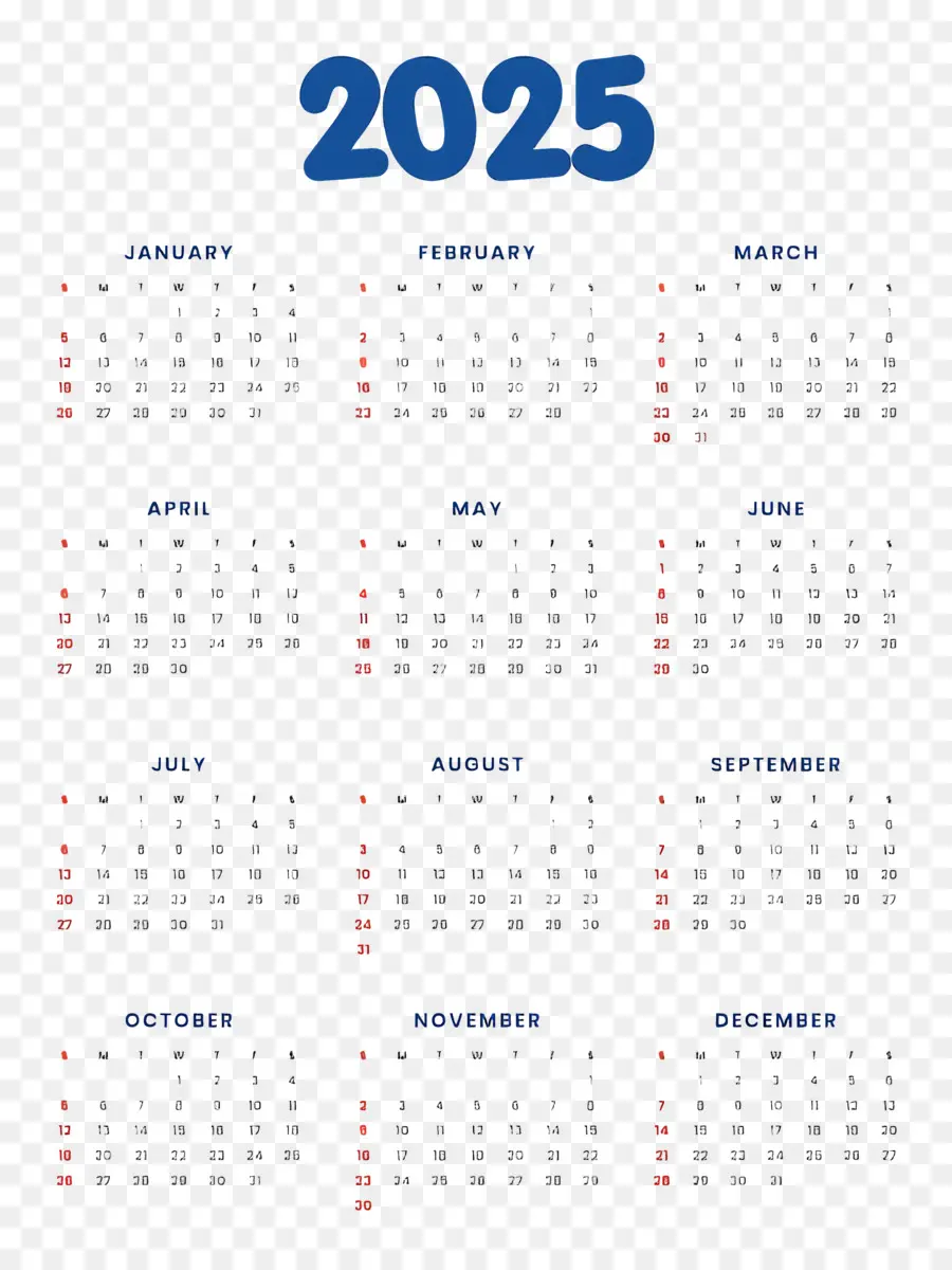 Calendario 2025，Año PNG