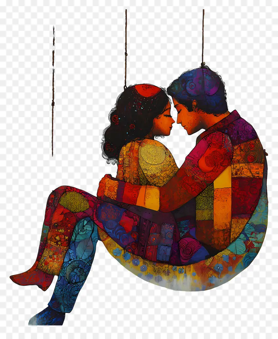 Amor Colgante，Colorida Pareja En Columpio PNG