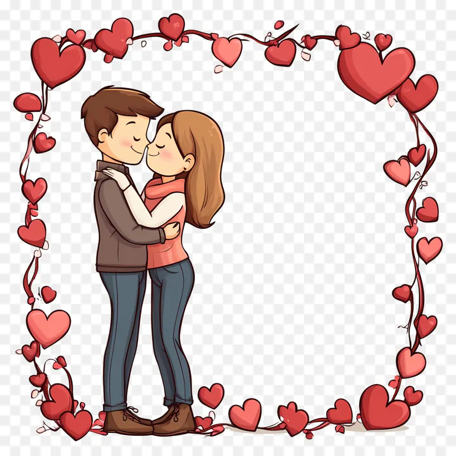 Frontera De Amor，Pareja Con Corazones PNG