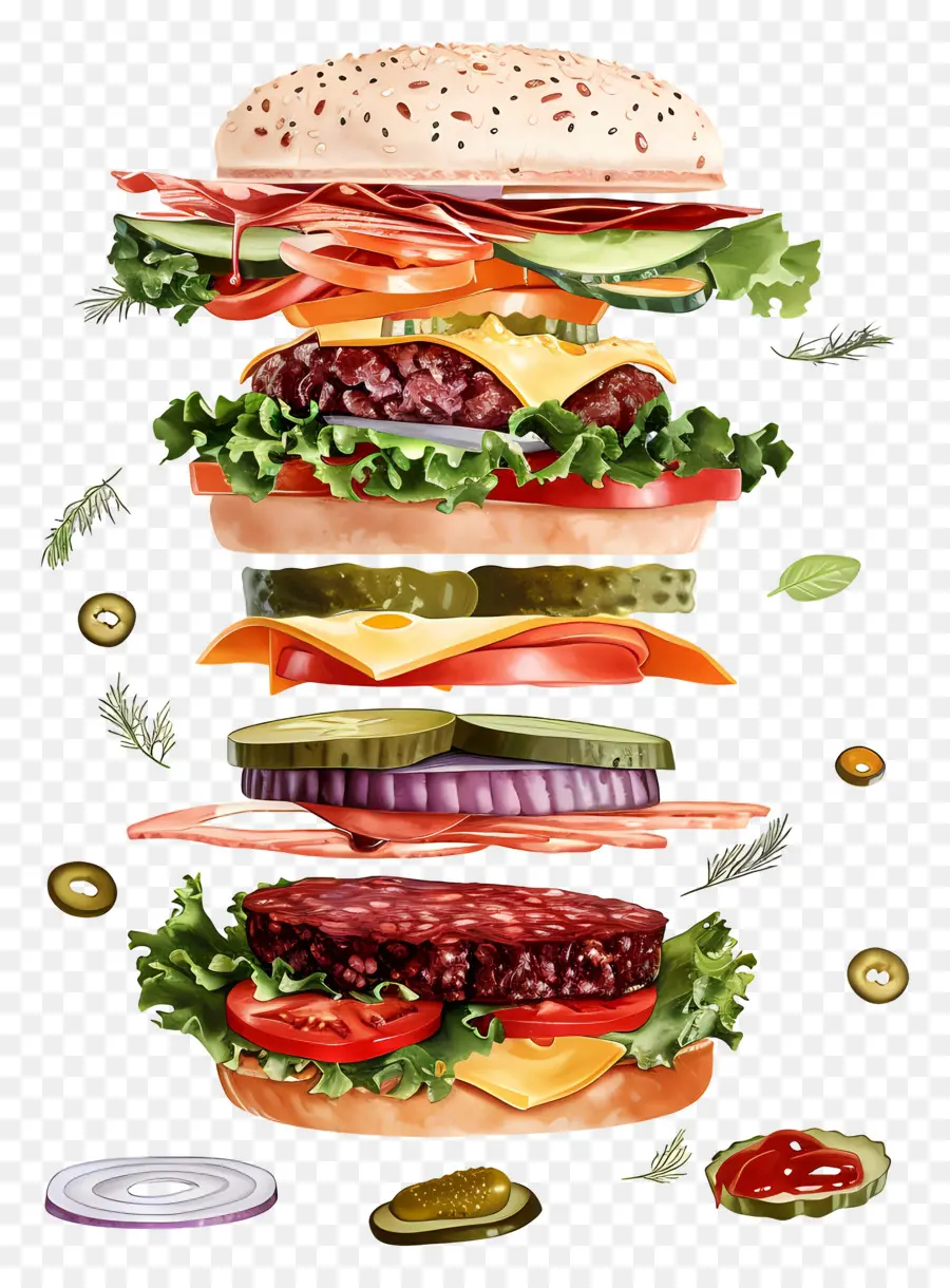 Hamburguesa Flotante，Ingredientes De La Hamburguesa PNG