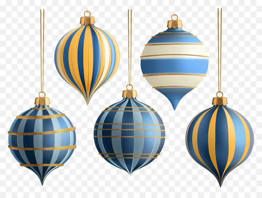 Bolas De Navidad Colgantes，Adornos Azules Y Amarillos PNG