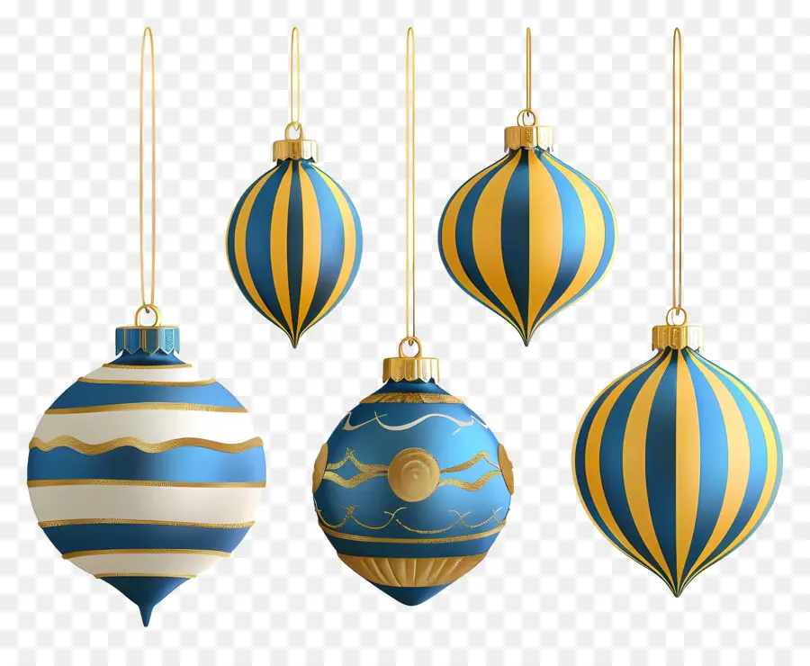 Bolas De Navidad Colgantes，Adornos Azules Y Amarillos PNG