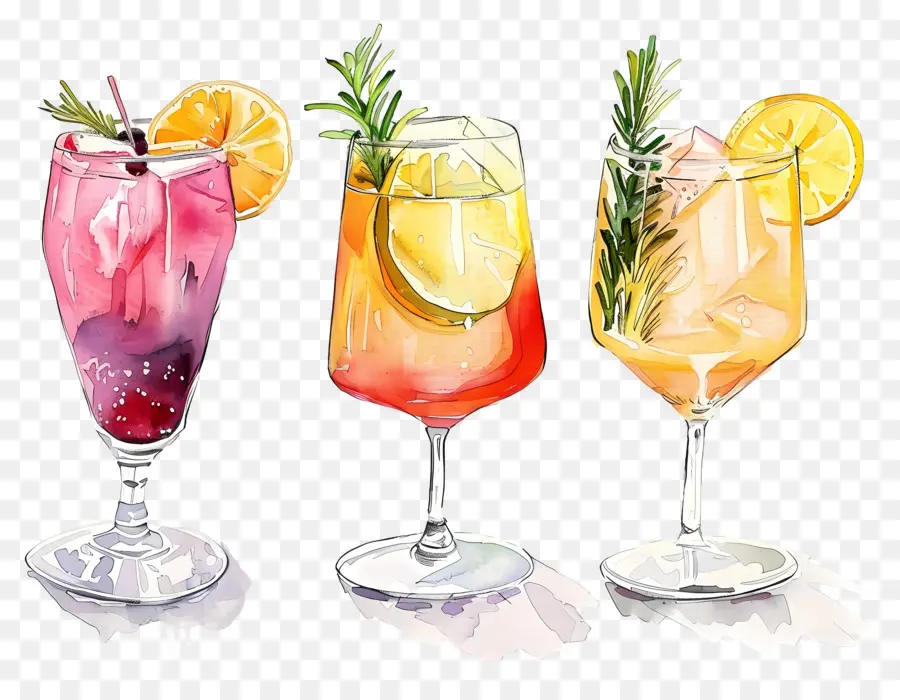 Cóctel De Acuarela，Bebidas Coloridas PNG