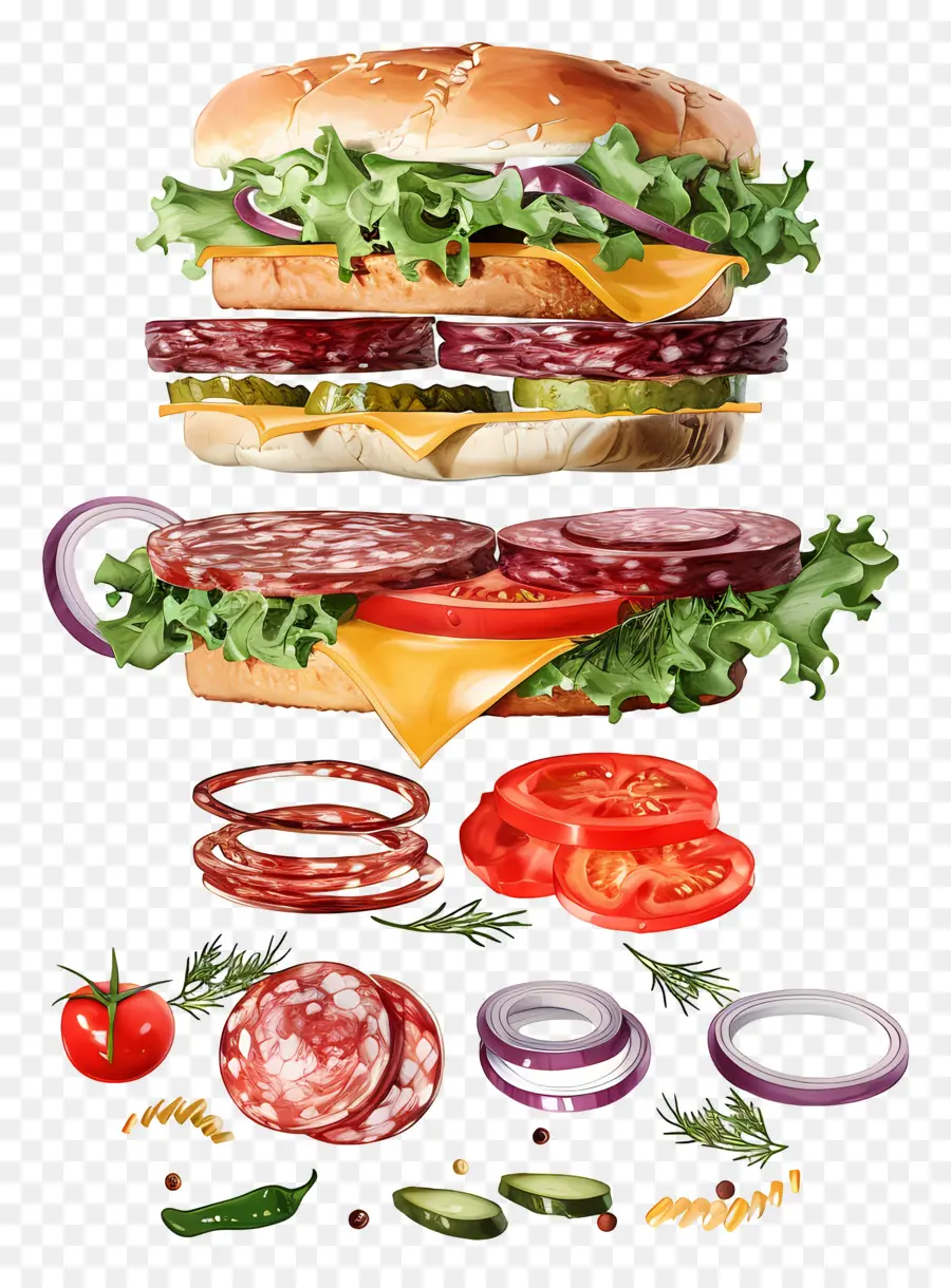 Hamburguesa Flotante，Hamburguesa Apilada PNG