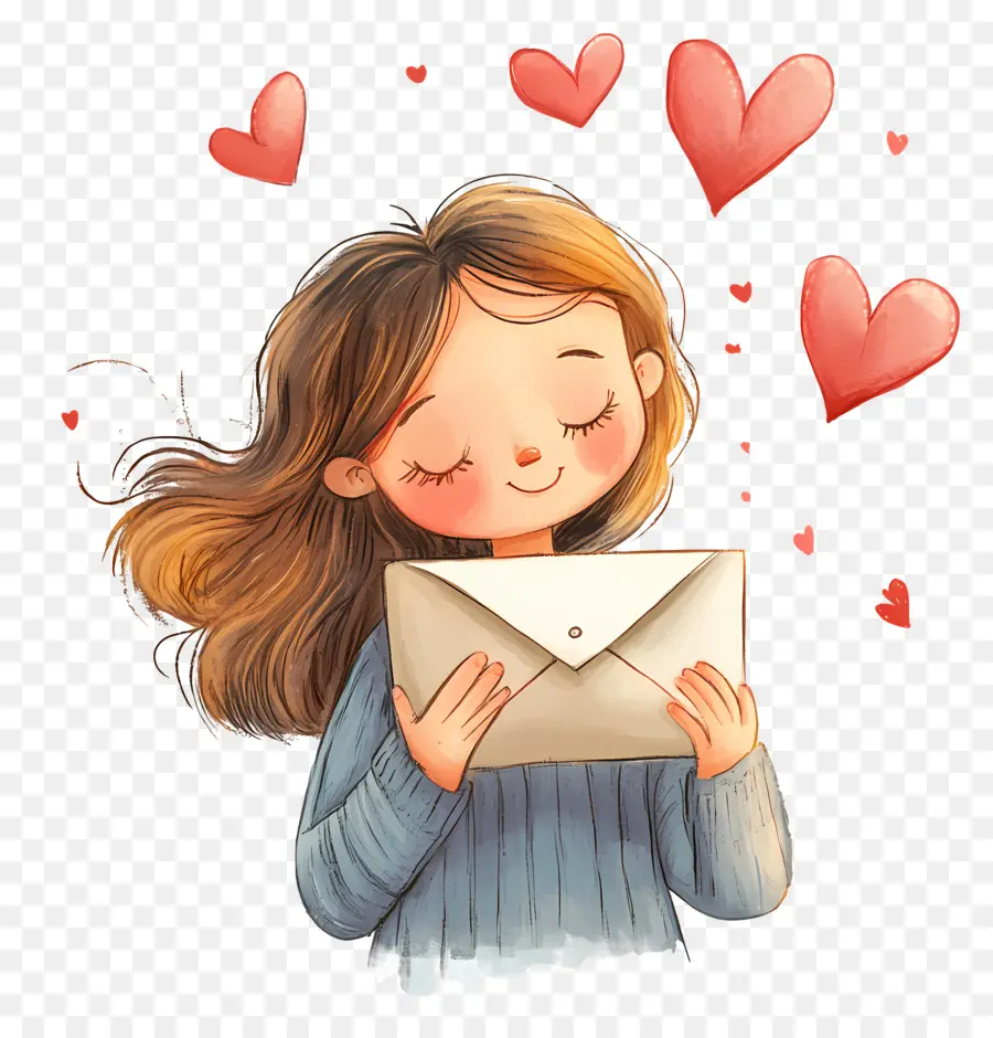 Correo De Amor，Chica Con Carta De Amor PNG