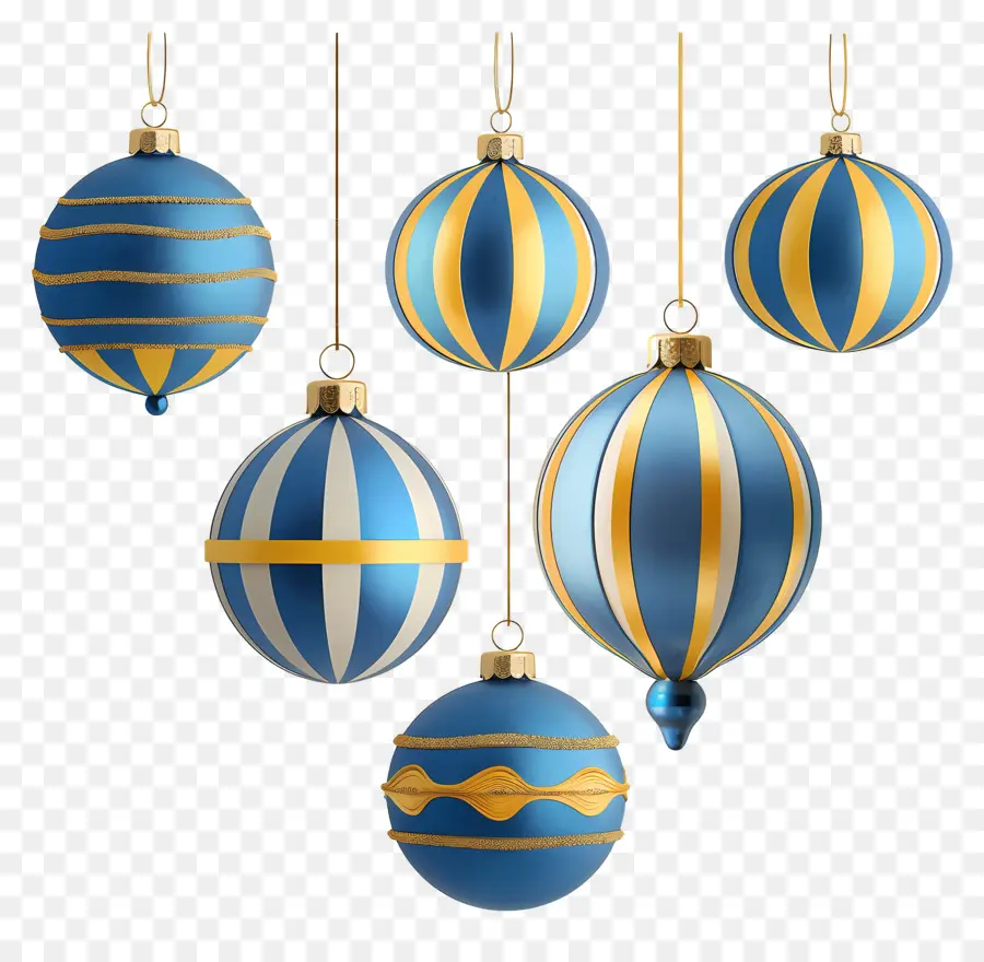 Bolas De Navidad Colgantes，Adornos Azules Y Amarillos PNG