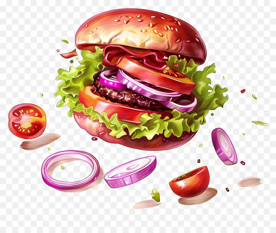 Hamburguesa Flotante，Hamburguesa Realista PNG