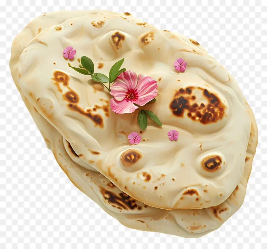 Pan Naan，Pan Plano Con Flores PNG