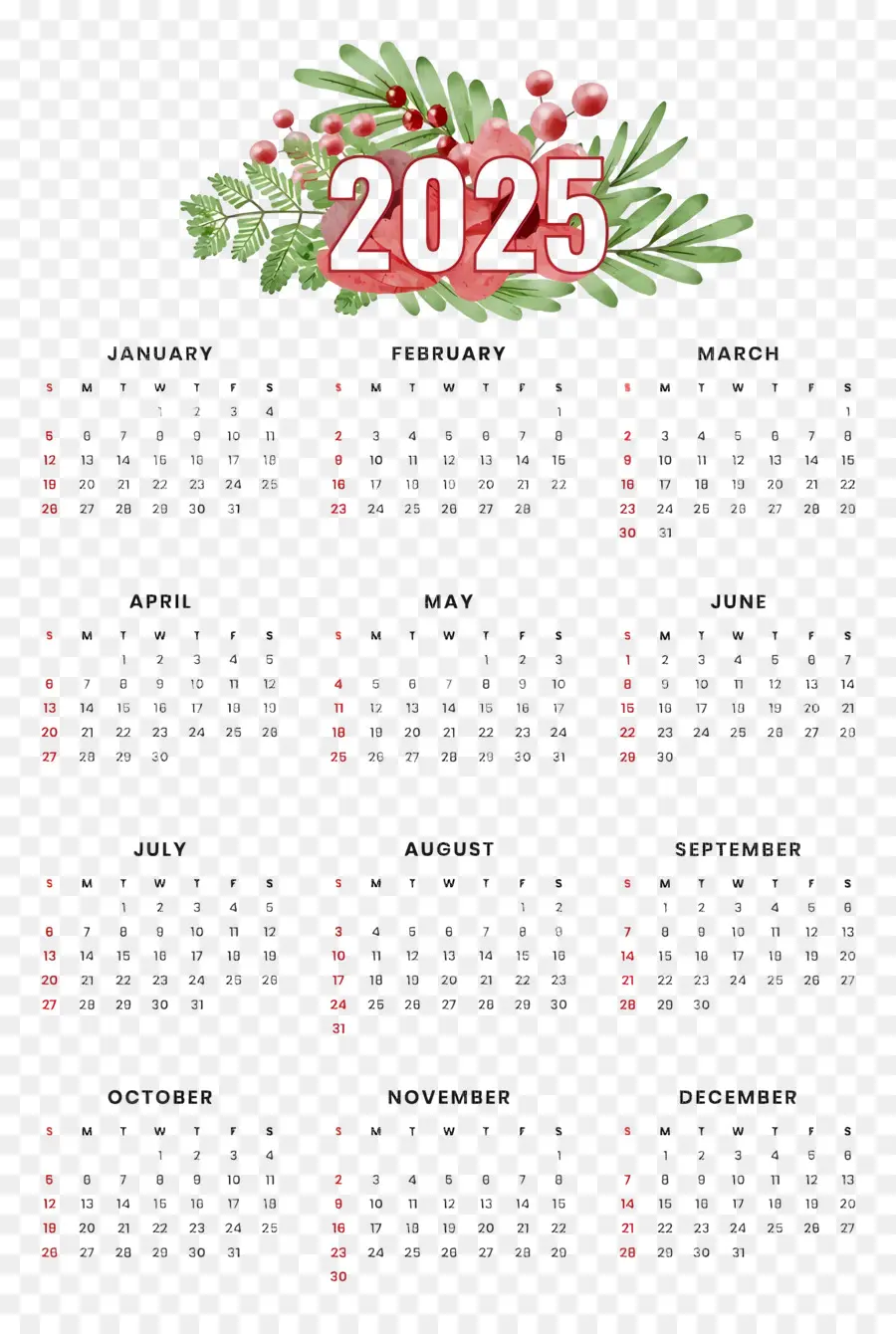 Calendario 2025，Fechas PNG