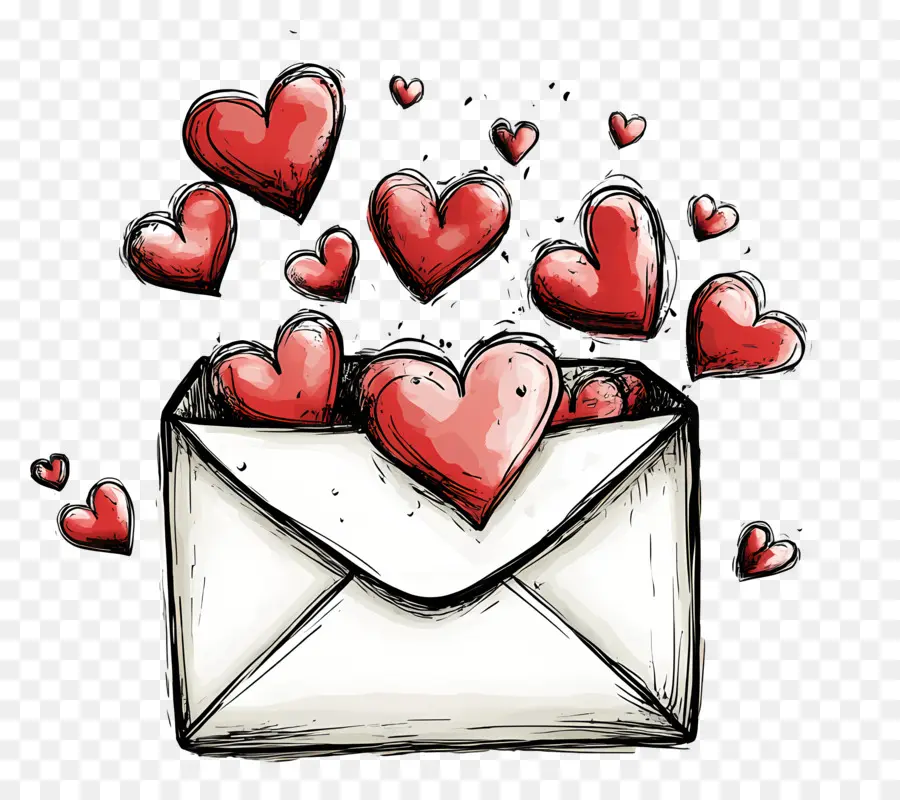 Correo De Amor，Sobre Con Corazones PNG