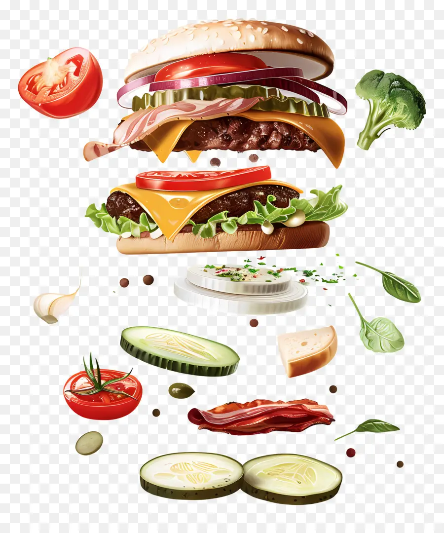 Hamburguesa Flotante，Ingredientes De La Hamburguesa PNG