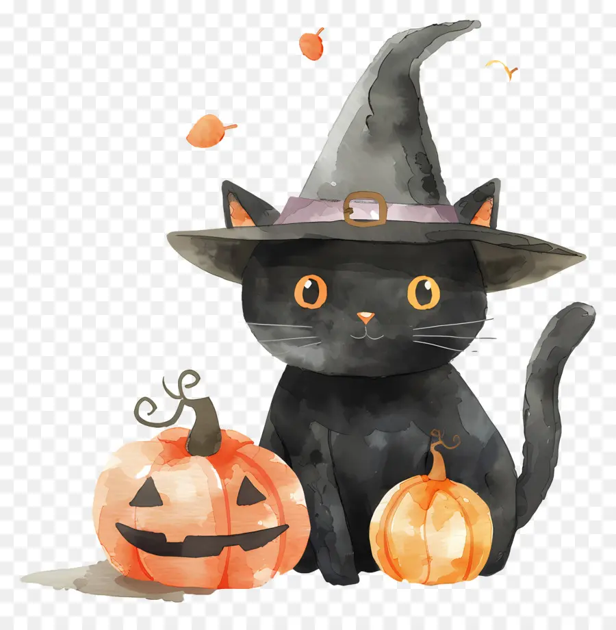 Lindo Gato De Halloween，Gato Negro Con Calabazas PNG