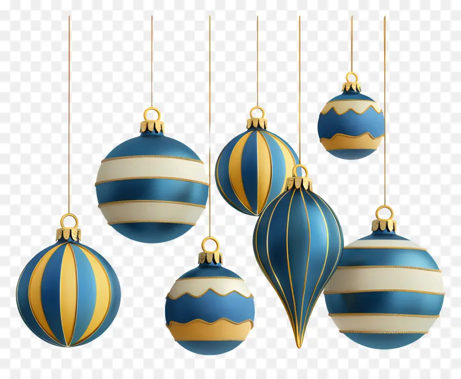 Bolas De Navidad Colgantes，Adornos Azules Y Amarillos PNG