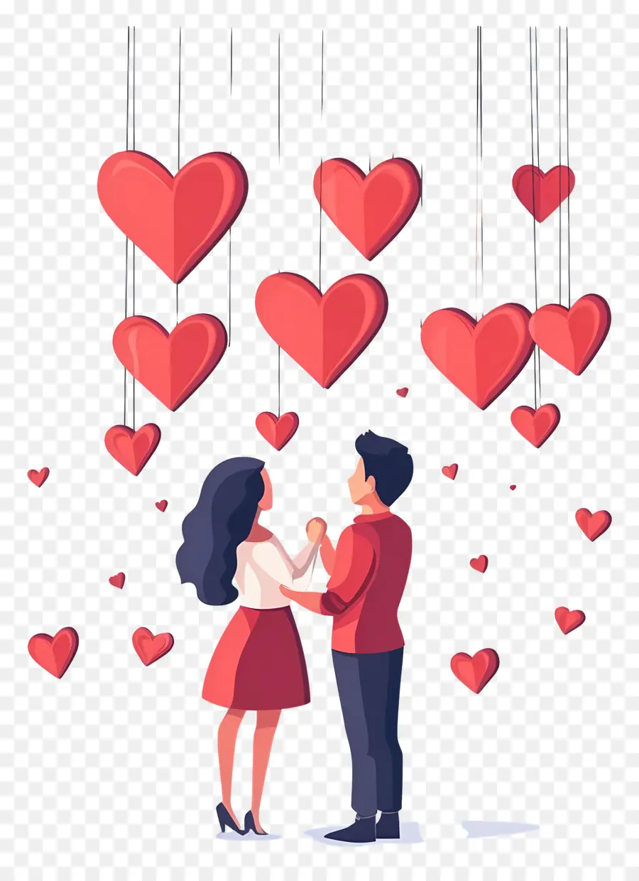 Amor Colgante，Pareja Con Corazones PNG