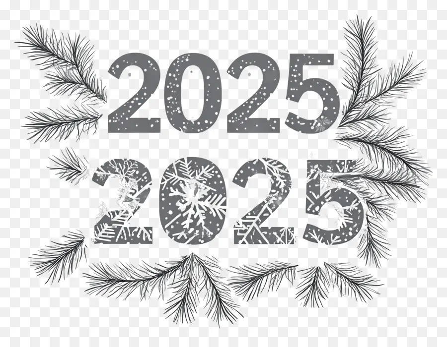 2025 Año Nuevo，2025 Con Ramas De Pino PNG