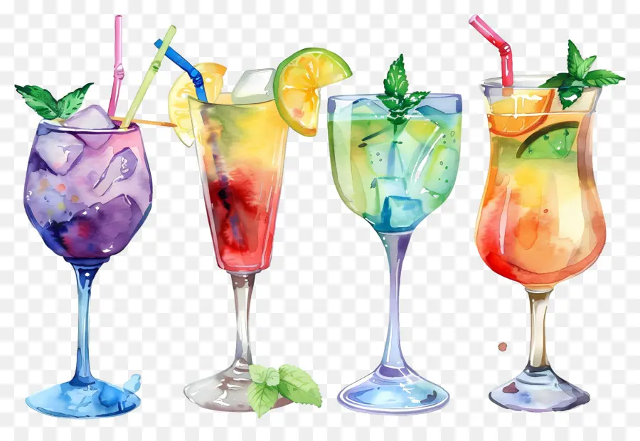 Cóctel De Acuarela，Bebidas Coloridas PNG