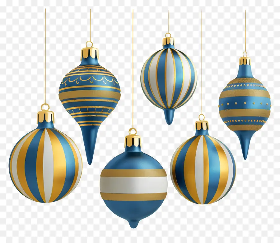 Bolas De Navidad Colgantes，Adornos Azules Y Amarillos PNG