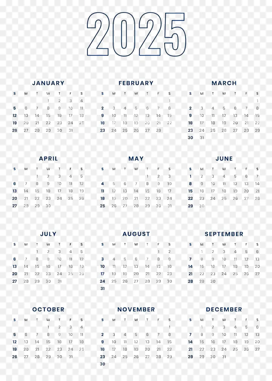 Calendario 2025，Año PNG