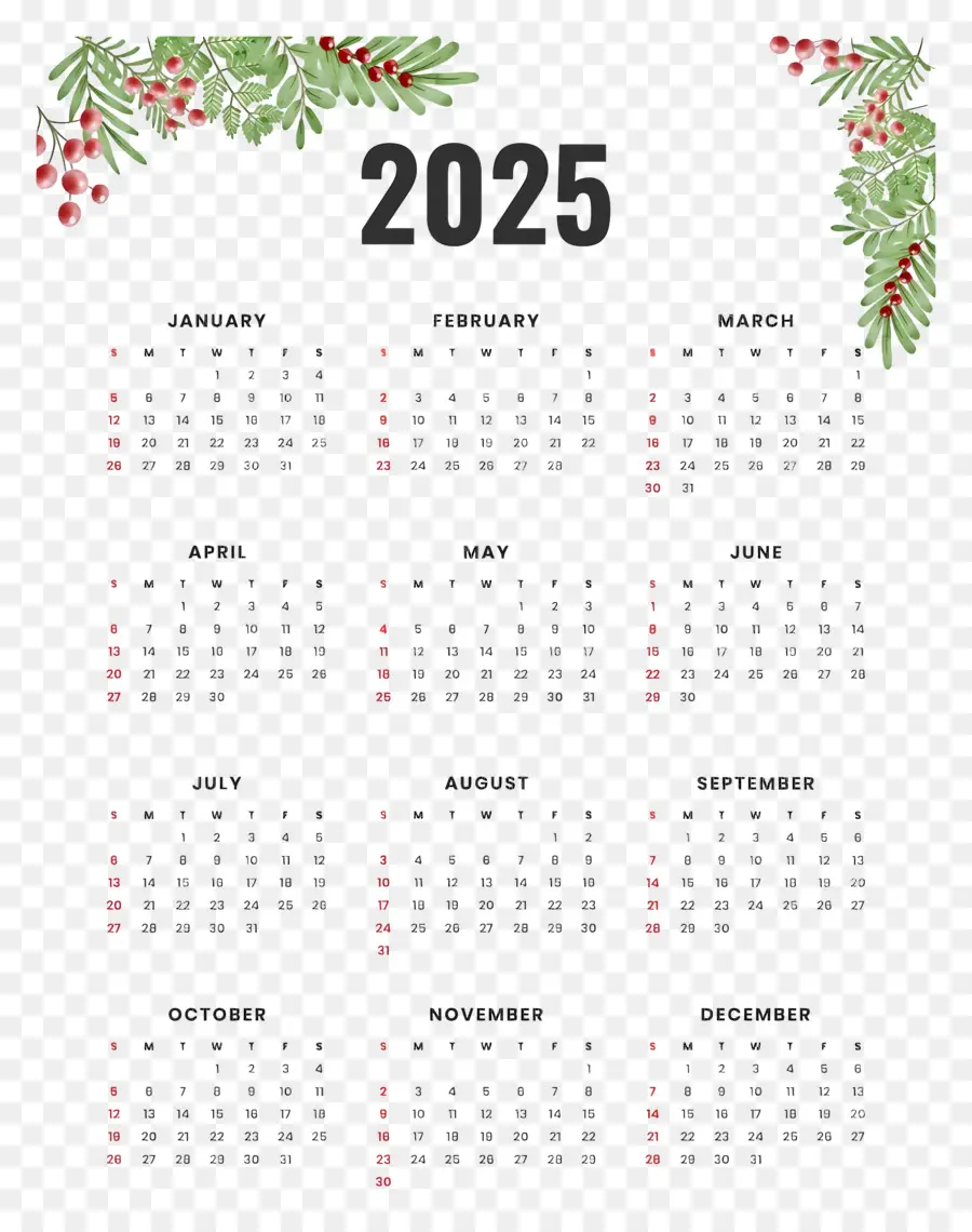 Calendario 2025，Fechas PNG