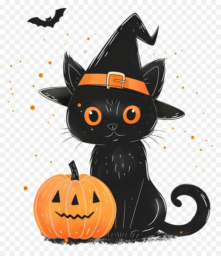 Lindo Gato De Halloween，Gato Negro Con Calabazas PNG