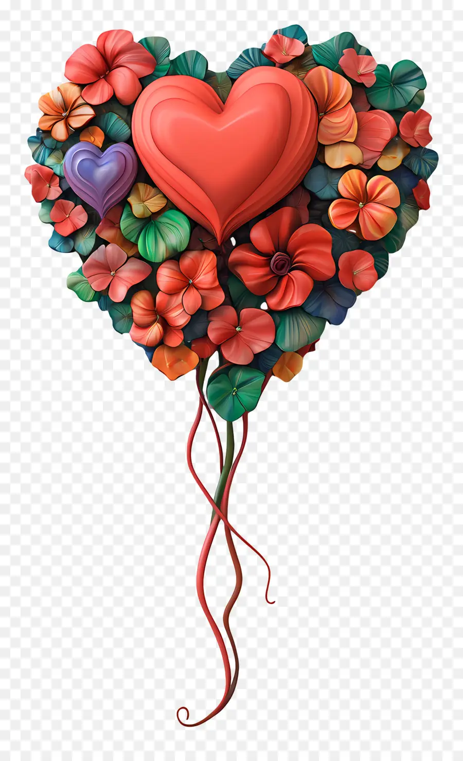 Globo De Amor，Globo Corazón Con Flores PNG